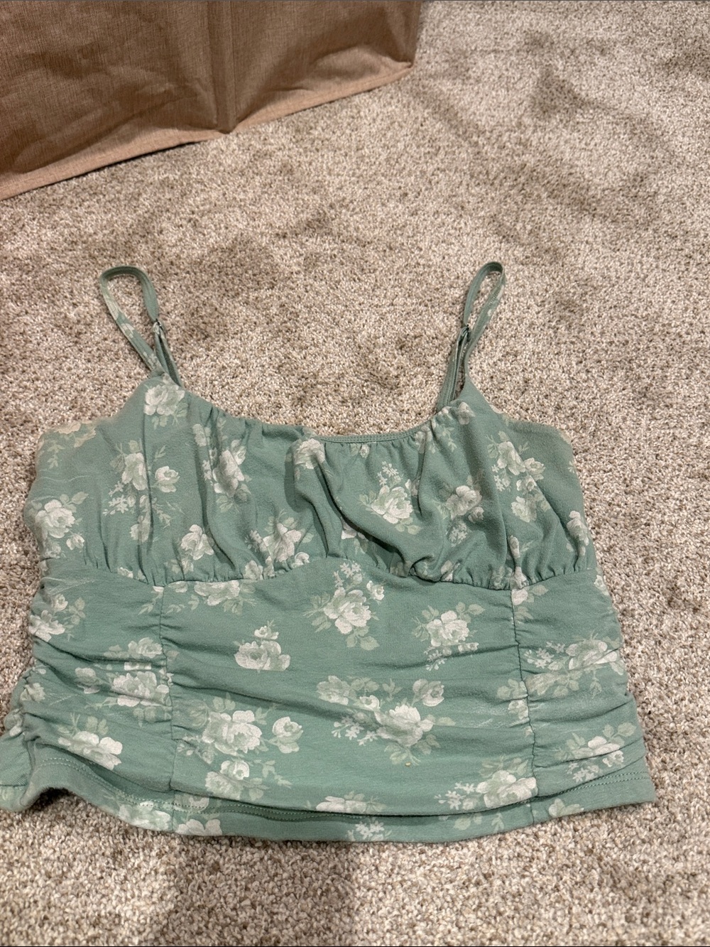 Hollister Sage Green Floral Spaghetti Strap Crop Top